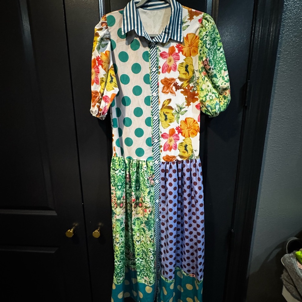 SHEIN Multicolor Patchwork Long Sleeve Dress